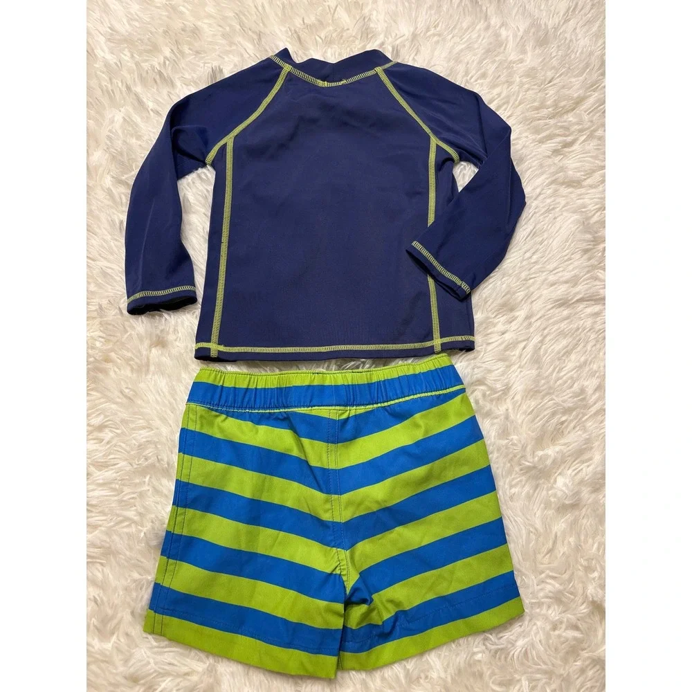 Amazon Essentials Baby Boy Rash Guard and Swim Trunks Set Navy Blue Lime 12M